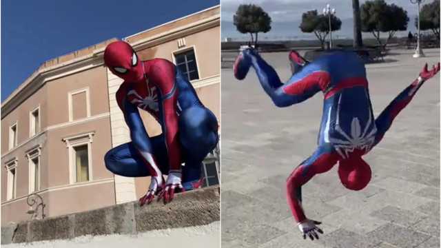 Il ritorno di Spiderman a Cagliari: salti acrobatici al Bastione 