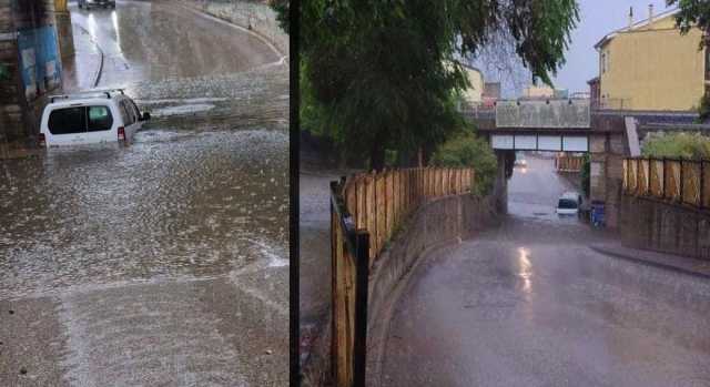 Nubifragio e strade come fiumi a Macomer: auto sommerse dall'acqua