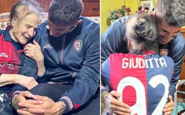 Nonna Giuditta e l'incontro a sorpresa con il capitano rossoblù Alessandro Deiola