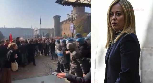 MELONI E CORTEO STUDENTI