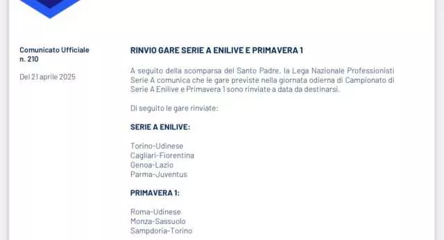 Morte Papa Francesco, rinviata Cagliari-Fiorentina: la decisione della Lega Serie A