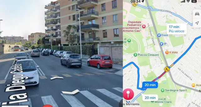 Cagliari, incidente in via Cadello: traffico bloccato e ambulanze sul posto