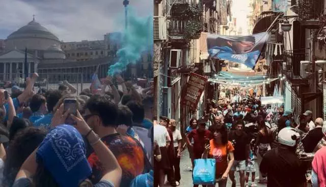 Napoli, lo Scudetto si festeggia in anticipo: cori, trombette e caos in centro 