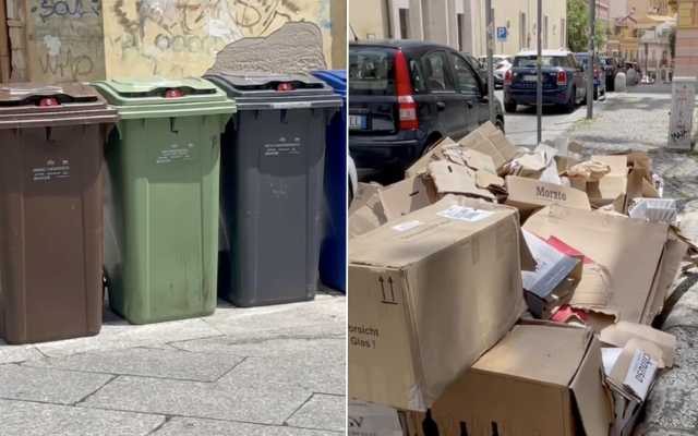 Cagliari, mastelli e rifiuti in bella vista nelle vie dello shopping: 