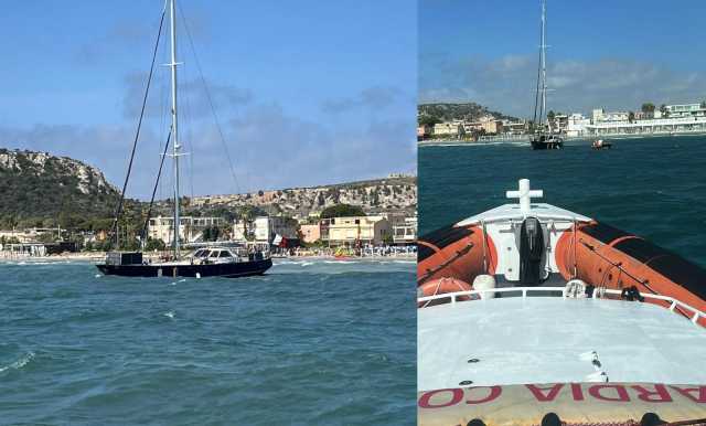 Cagliari, barca a vela di oltre 20 metri si incaglia al Poetto: operazioni difficili per il forte vento