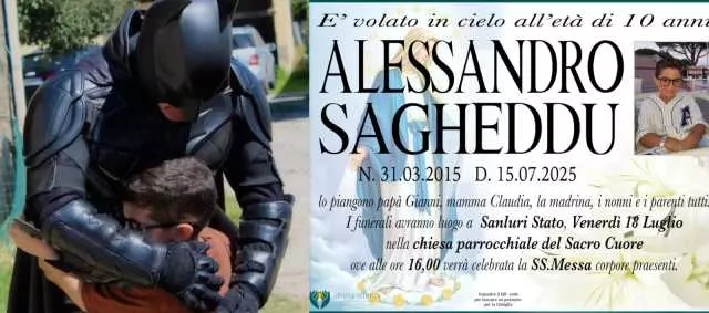 Lutto a Sanluri per la morte del piccolo Alessandro, il saluto del suo supereroe preferito: 