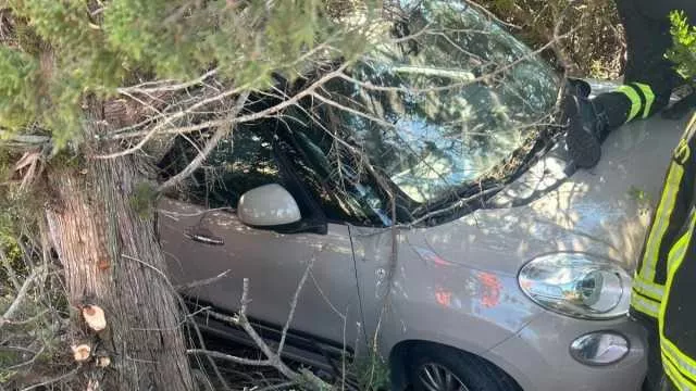 Auto esce di strada e finisce incastrata tra gli alberi a Porto Torres: interviene l'elisoccorso