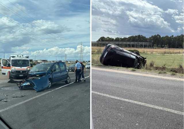 Scontro frontale a Macchiareddu, un'auto finisce in cunetta: 3 feriti
