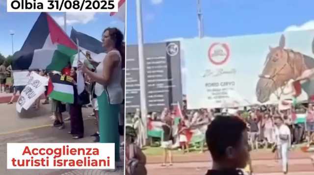 Olbia, protesta di attivisti con bandiere palestinesi all'arrivo del volo da Tel Aviv (Video)
