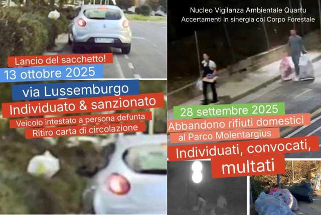 Quartu, abbandona rifiuti in strada con l'auto intestata a una persona defunta: sanzionato