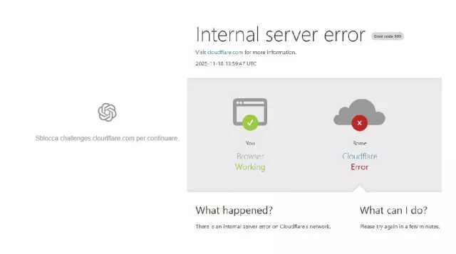 Cloudflare ChatGpt e migliaia di altri siti in down: problemi in tutto il mondo con Cloudflare