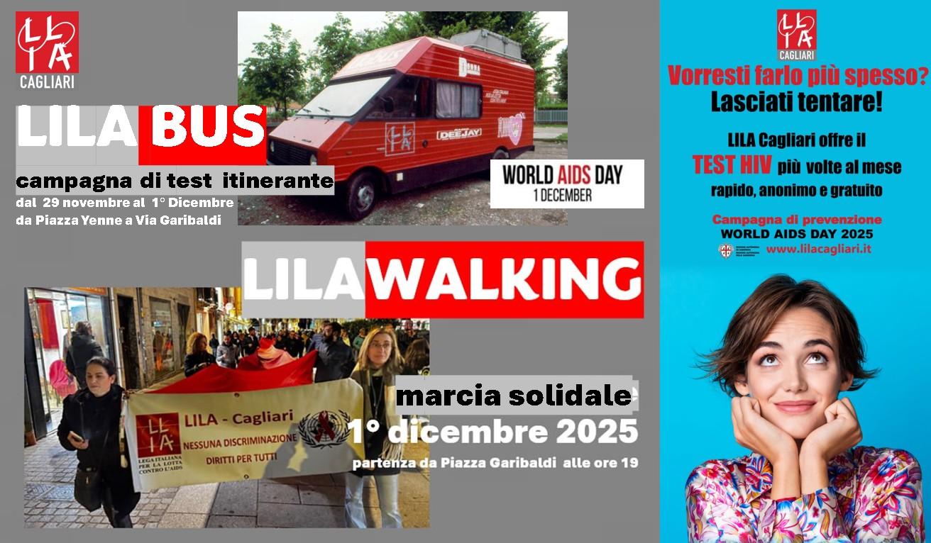 LILA Cagliari 1 Dicembre 2025 Lila, test hiv gratis tra piazza Yenne e via Garibaldi: a Cagliari arriva il bus della prevenzione