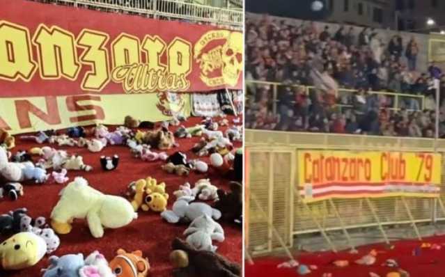 Pioggia di peluche dagli spalti per i bimbi in difficoltà: l'emozionante iniziativa della curva del Catanzaro 