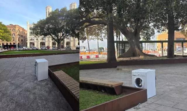 Spunta una lavatrice abbandonata in piazza Matteotti a Cagliari, FdI: 