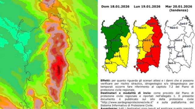 Allerta meteo rossa su mezza Sardegna: attese ordinanze di chiusura delle scuole
