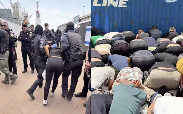 Gli attivisti detenuti nel porto di Ashdod in ginocchio e legati, il ministro israeliano: