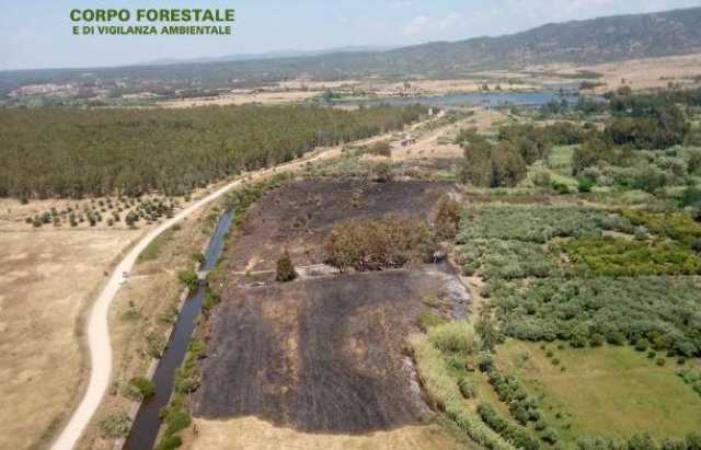 Incendio nelle campagne di Zerfaliu: elicottero in volo 
