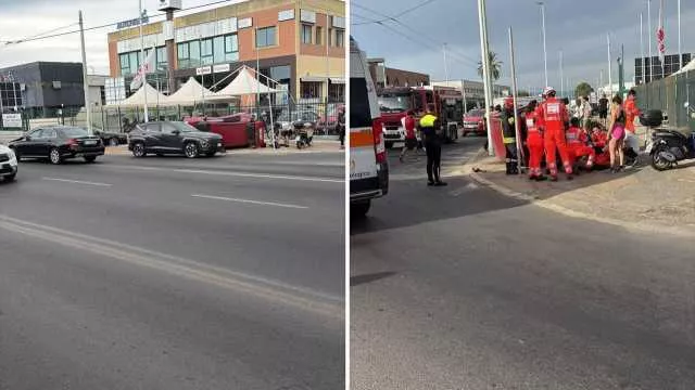 Cagliari, auto ribaltata dopo uno scontro con un ncc in viale Marconi: soccorsi sul posto
