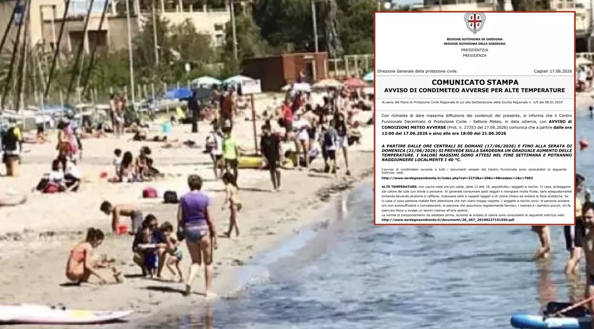 Condimeteo Alte Temperature 17 Giugno Allerta per il caldo in Sardegna, la protezione civile: