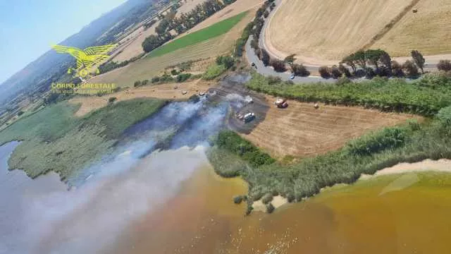 WhatsApp Image 2026 07 06 At 12.15.44 Incendio sulla riva dello stagno di Platamona a Sorso: elicottero in volo