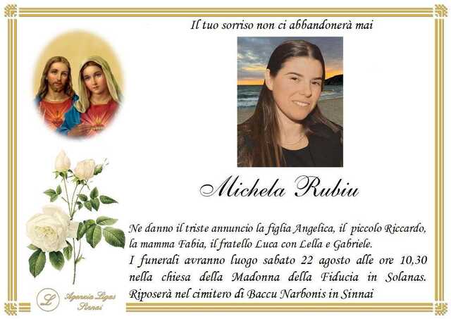 Delitto di Solanas: domani i funerali di Michela Rubiu, uccisa dal marito con un colpo di pistola