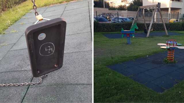 Altalena distrutta e una svastica disegnata nell'area giochi del parco comunale di Monserrato 