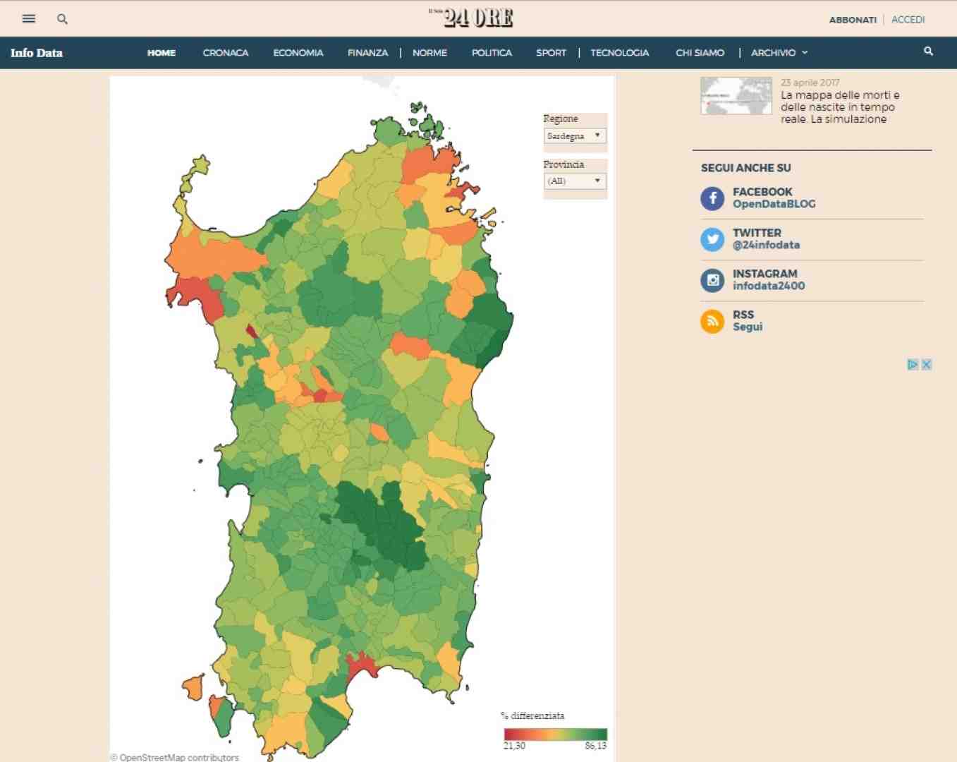 Mappa Raccolta Differenziata Sardegna