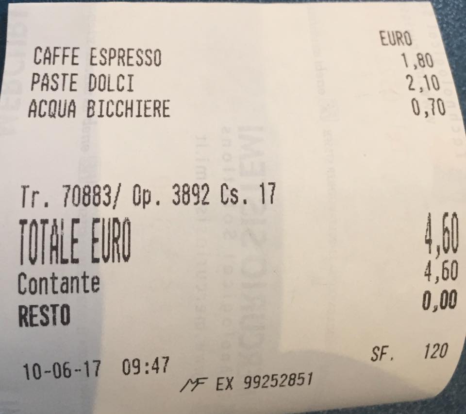 Scontrino Aeroporto Elmas
